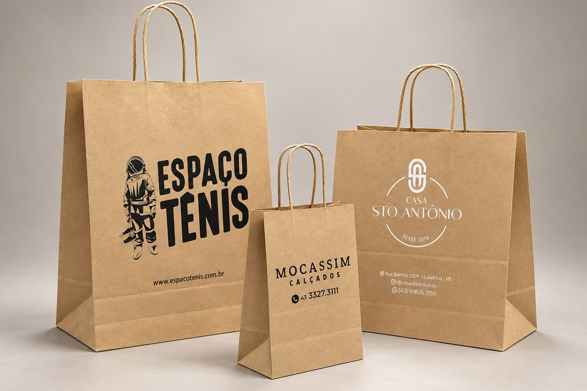 Sacolas promocionais em papel kraft - Gráfica Porto Belo