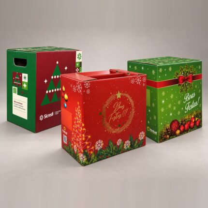 Caixa acoplada em microondulado para cestas de Natal